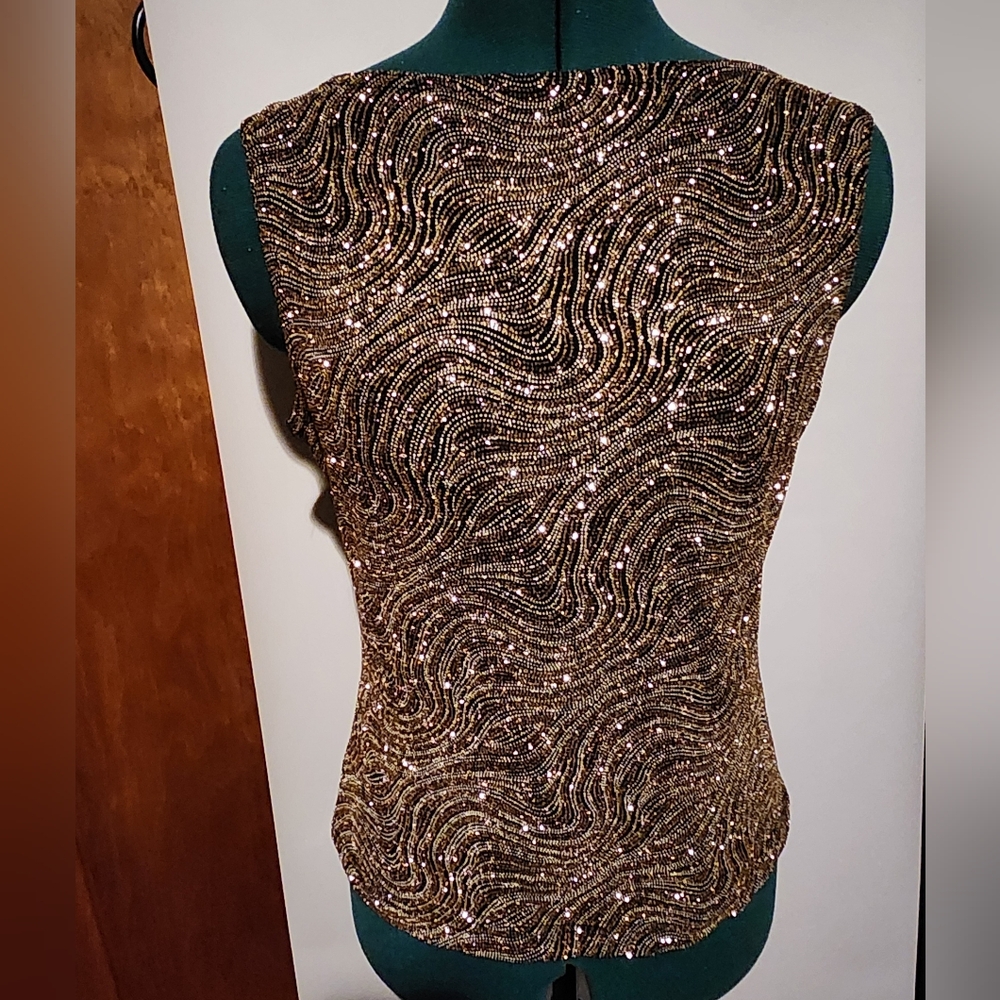 Like New MSK Glitter Top,  Gold and Black,  Size Medium